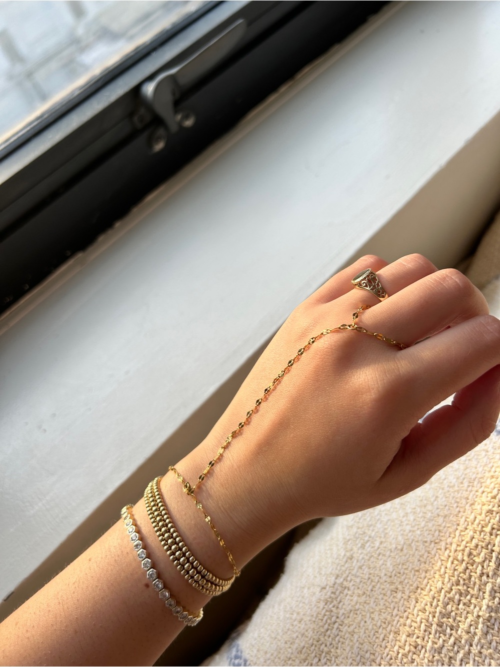 Gold Plated Delicate Hand Chain Bracelet